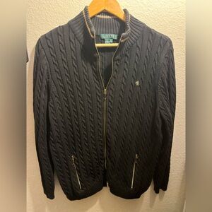 Ralph Lauren Dark Gray Cable Knit Zip-Up Sweater